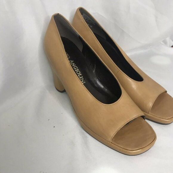 Enzo Angiolini Wedge Heels Camel Brown Leather Size 8 NARROW Y - Picture 7 of 10